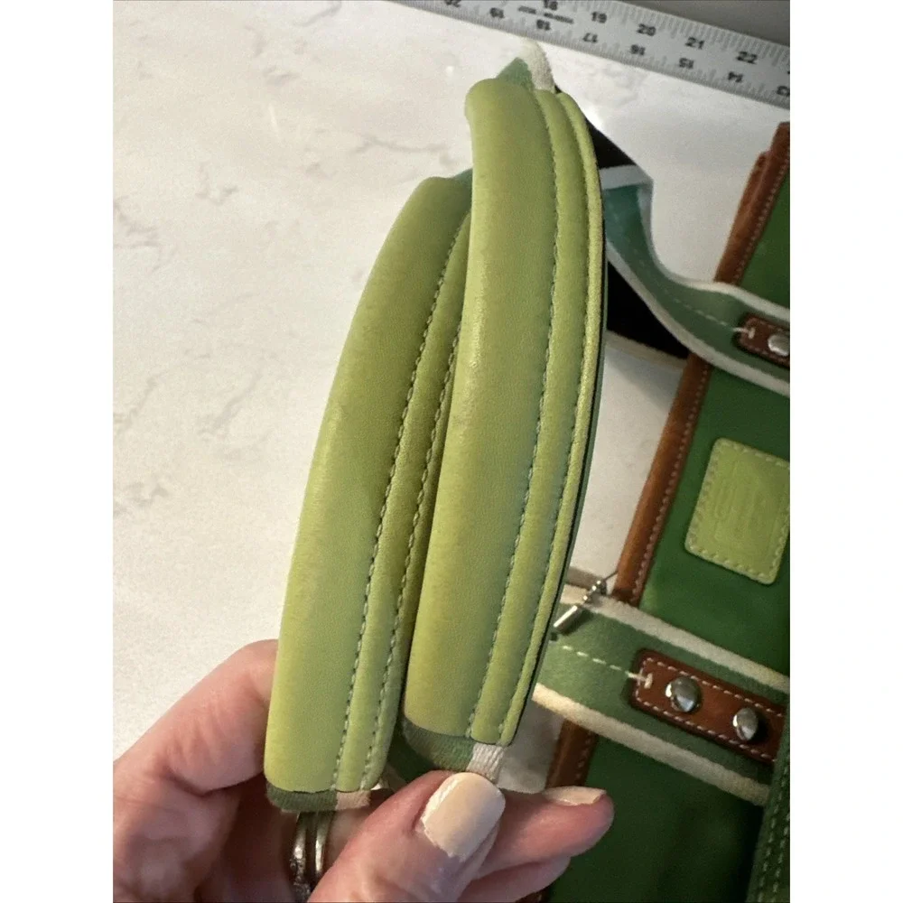 Coach Hampton Green Sateen Nylon Tote Bag Leather Trim Canvas Handles W Charm
